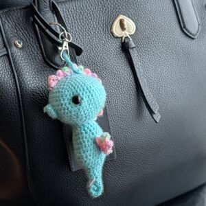 HAND MADE CROCHET BAG CHARM! Made To Order Seahorse Keychain Bag Charm Blue Teal